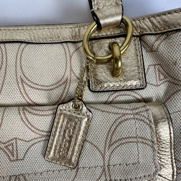 Coach Penelope Carryall Signature Beige and Gold Linen Handbag - Picture 11 of 14